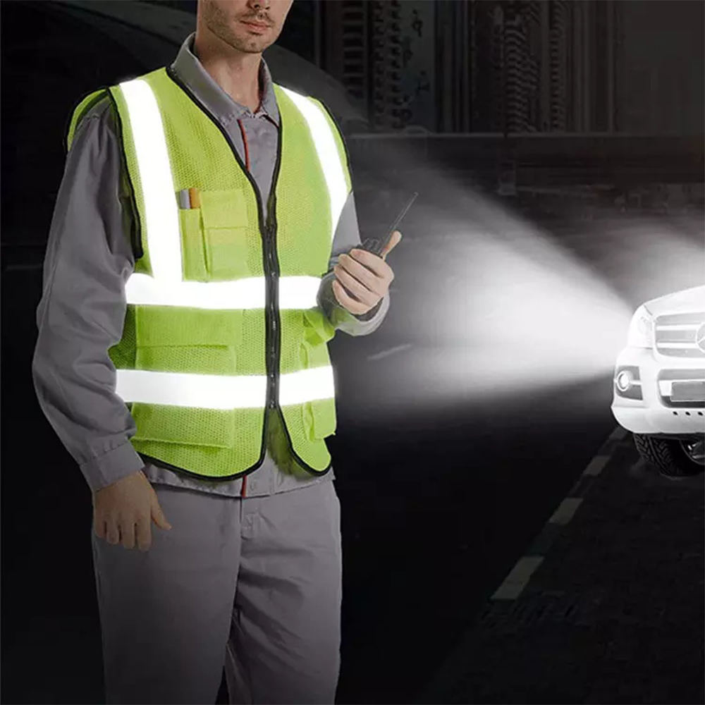 National Apparels Customized Black Reflective Safety Vest Company Logo With Pockets Custom Color Fluorescent Visibility Work Class 2 Safety Vest